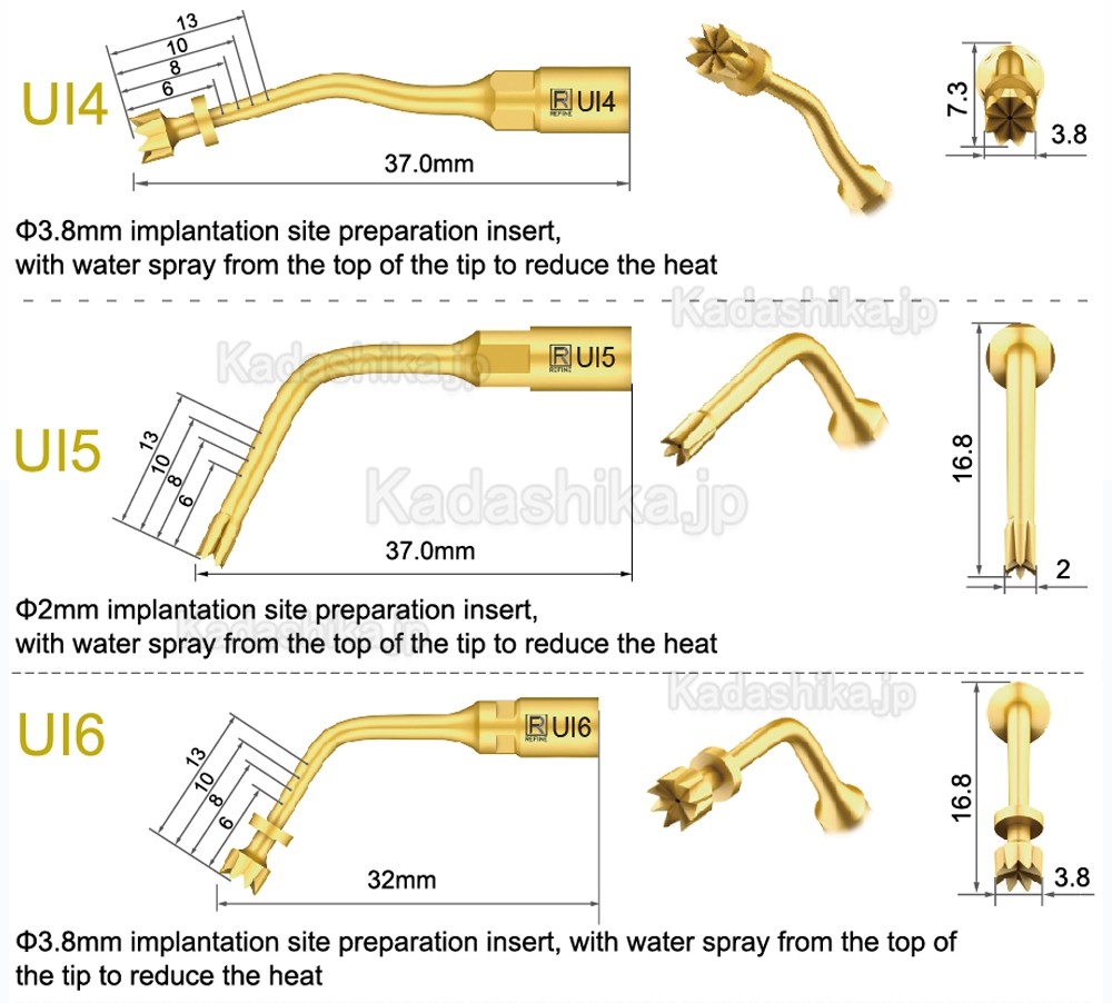 歯科用ピエゾサージェリーチップ Ul1 UI2 UI3 UI4 UI5 (Mectron Woodpeckerに適用)